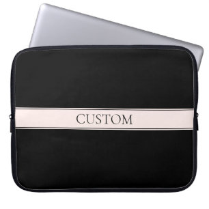 Housse Pour Ordinateur Portable Clair rose pâle Bleu Bande et Élégant Texte modifi
