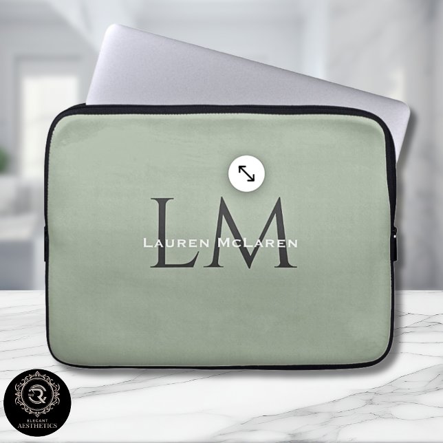 Housse Pour Ordinateur Portable Classic Sage Green Monogram Tech Style  (Classic Sage Green Monogram Tech Style Laptop Sleeve)