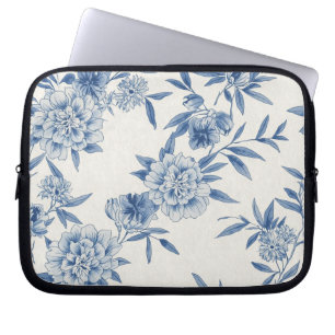 Housse Pour Ordinateur Portable Classique motif toile florale bleue sur fond blanc