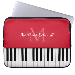 Housse Pour Ordinateur Portable Clavier de piano monogramme rouge personnalisé