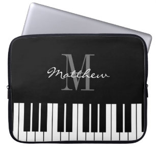 Housse Pour Ordinateur Portable Clés de piano noir et blanc monogramme personnalis