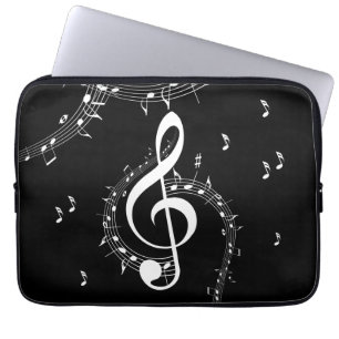 Housse Pour Ordinateur Portable Climacic G Clef Musique blanche sur le noir