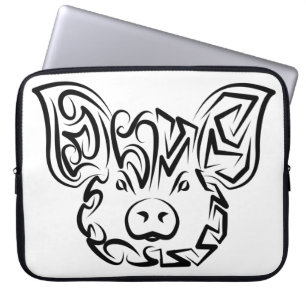 Housse Pour Ordinateur Portable Cochon tribal noir et blanc