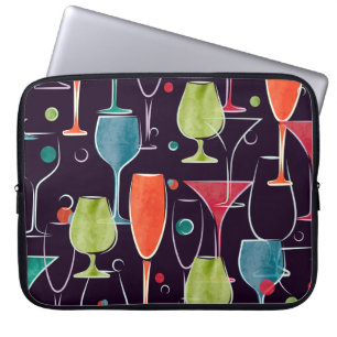 Housse Pour Ordinateur Portable Cocktails d'aquarelle, motif vintage coloré.