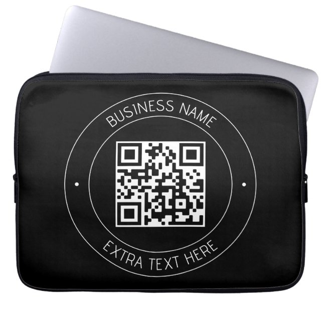 Housse Pour Ordinateur Portable Code QR et texte modifiable | Noir et blanc (Devant)