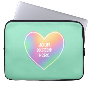 Housse Pour Ordinateur Portable Coeur arc-en-ciel personnalisé vert