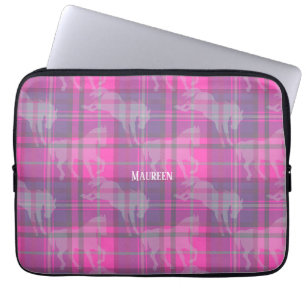 Housse Pour Ordinateur Portable Coeur de tartan de cheval rose pâle personnalisé