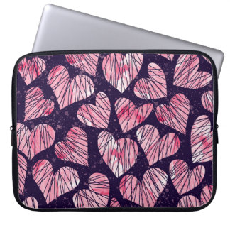 Housse Pour Ordinateur Portable Coeur rose : motif transparent aquarelle.