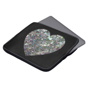 Housse Pour Ordinateur Portable Cœur scintillant en mosaique d'argent