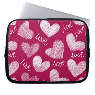 Housse Pour Ordinateur Portable Coeurs blancs avec script d'amour rouge mignon