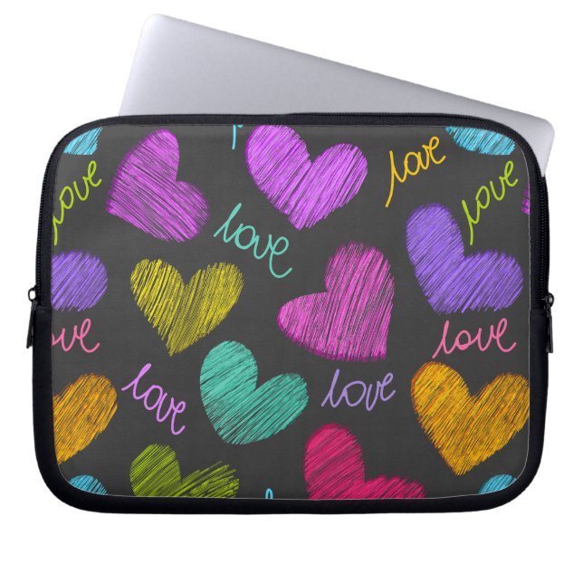 Housse Pour Ordinateur Portable Coeurs Bleus Vibrants avec script d'amour (Devant)