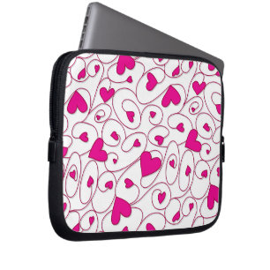 Housse Pour Ordinateur Portable Coeurs bouclés rose et blanc