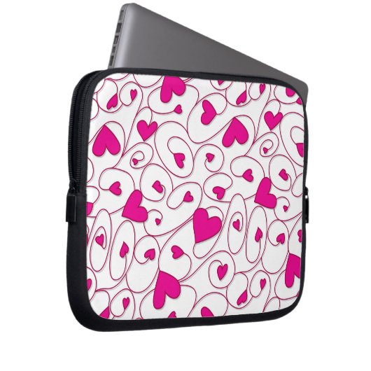 Housse Pour Ordinateur Portable Coeurs bouclés rose et blanc (Devant droit)