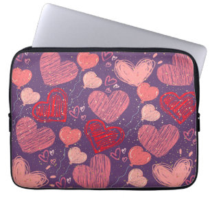 Housse Pour Ordinateur Portable Coeurs colorés sur motif violet