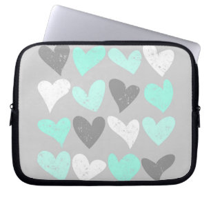 Housse Pour Ordinateur Portable Coeurs d'amour gris menthe mignonne