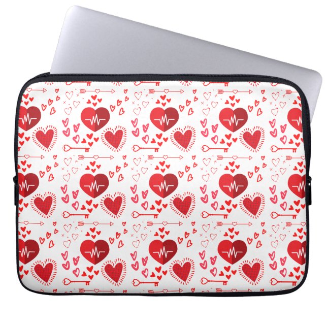 Housse Pour Ordinateur Portable Cœurs d'amour rouges et flèche  (Devant)