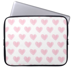 Housse Pour Ordinateur Portable Coeurs d'aquarelle rose. Motif d'amour doux