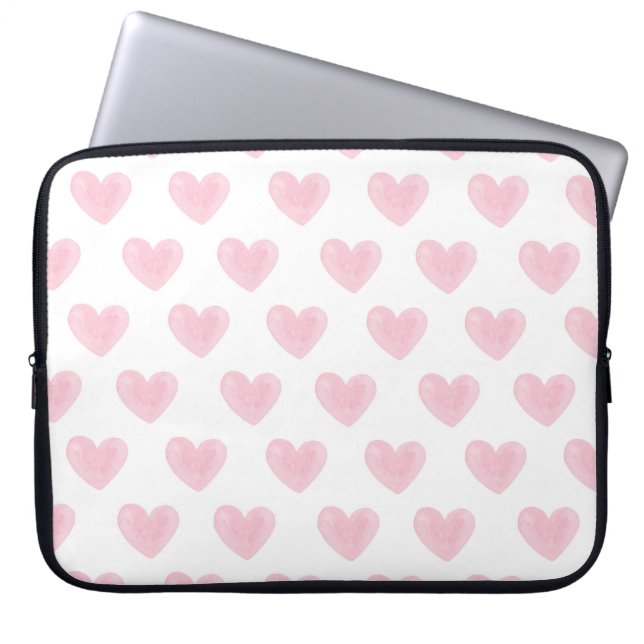 Housse Pour Ordinateur Portable Coeurs d'aquarelle rose. Motif d'amour doux (Devant)
