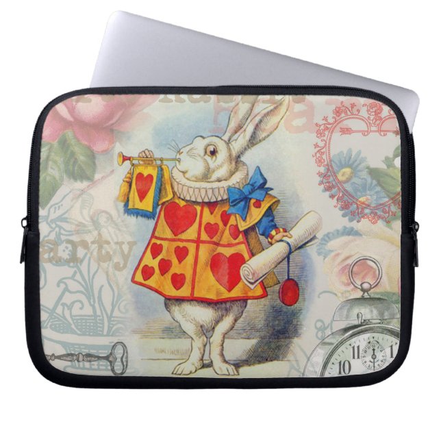 Housse Pour Ordinateur Portable Cœurs de Lapin Blanc Alice Classique (Devant)