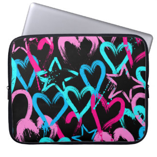 Housse Pour Ordinateur Portable Coeurs et étoiles brillants, motif sans soudure.