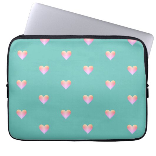 Housse Pour Ordinateur Portable Coeurs Motif rose simple Turquoise (Devant)