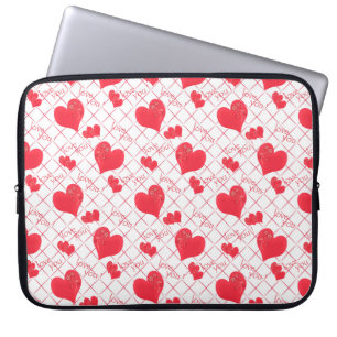 Housse Pour Ordinateur Portable Coeurs rouges, texte, "aime-toi", rouge et blanc, 