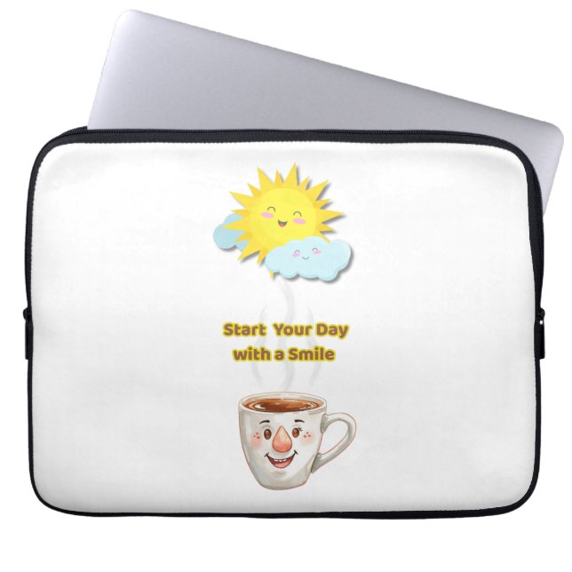 Housse Pour Ordinateur Portable Coffee Time – Cute Smiling Cup (Devant)