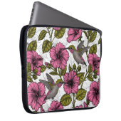 Housse Pour Ordinateur Portable Colibris et fleurs d'hibiscus roses (Devant droit)