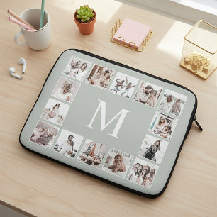 Housse Pour Ordinateur Portable Collage de photos personnalisé vert sauge
