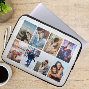 Housse Pour Ordinateur Portable Collage photo personnalisé de 8 photos en cuir bla