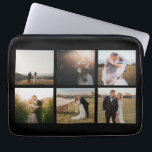 Housse Pour Ordinateur Portable Collage photo simple moderne<br><div class="desc">Manche portable moderne avec un design noir simple et minimal avec un collage photo de six de vos photos mariages préférées. Cette élégante pochette pour ordinateur portable est parfaite pour une mariée mariée.</div>