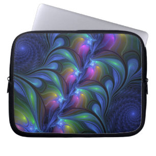 Housse Pour Ordinateur Portable Coloré Lumineux Abstrait Bleu rose Vert Fractal