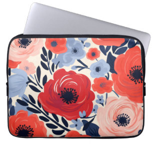 Housse Pour Ordinateur Portable Coloré moderne Rouge Blanc Bleu Aquarelle Floral
