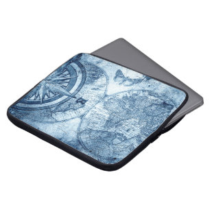 Housse Pour Ordinateur Portable Compas vintage Bleu Grunge carte marine