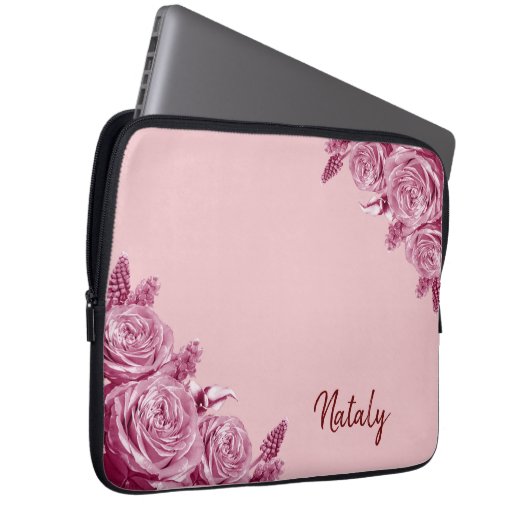 Housse Pour Ordinateur Portable Composition de fleurs roses avec nom (Devant droit)