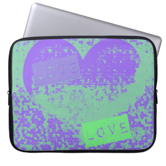 Housse Pour Ordinateur Portable Conception cardiaque rétro violet et menthe