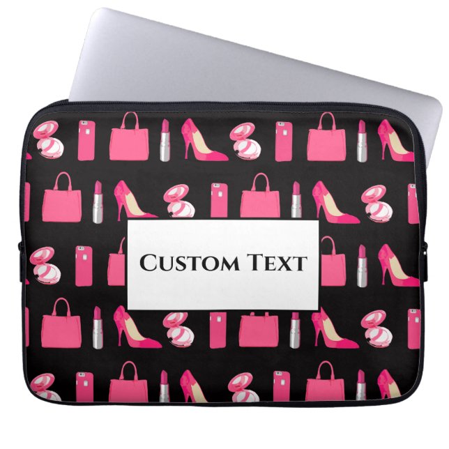 Housse Pour Ordinateur Portable Conception de ceintures rose et noire (Devant)