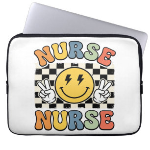 Housse Pour Ordinateur Portable Conception de chemise à carreaux Smiley d'infirmiè