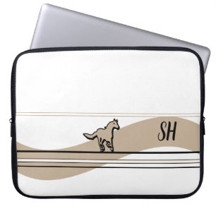 Housse Pour Ordinateur Portable Conception de cheval au galop beige et initiales