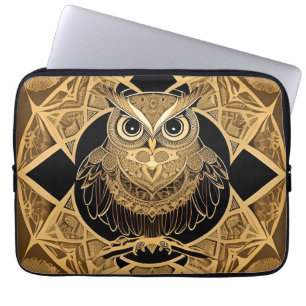 Housse Pour Ordinateur Portable Conception de mandala de hibou décoratif en or