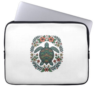 Housse Pour Ordinateur Portable Conception de vecteur floral de tortue de mer vint