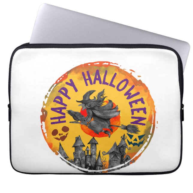 Housse Pour Ordinateur Portable Conception d'Halloween Joyeux Halloween Sorcière (Devant)