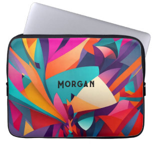 Housse Pour Ordinateur Portable Conception géométrique colorée, nom ou monogramme