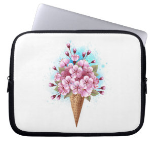 Housse Pour Ordinateur Portable Cône rose Sakura crème glacée gaufre