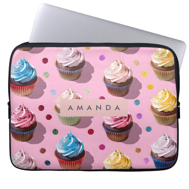 Housse Pour Ordinateur Portable Confettis Personnalisés pour Cupcakes Arc-en-Ciel  (Devant)