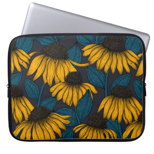 Housse Pour Ordinateur Portable Confleurs jaunes sur bleu foncé