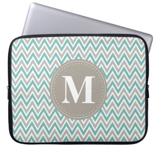 Housse Pour Ordinateur Portable Cool Blue Grey Chevron Motif Monogramme