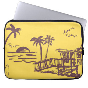 Housse Pour Ordinateur Portable Cool Vintage Jaune Tropical Beach Croquis