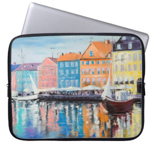 Housse Pour Ordinateur Portable Copenhague dans un jour brillant, bâtiments coloré