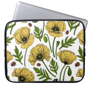 Housse Pour Ordinateur Portable Coquelicots jaunes et coccinelles